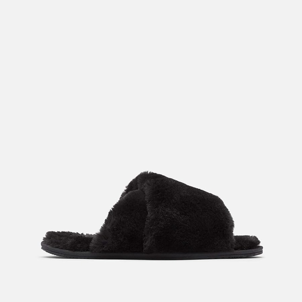 Size 5 Ladies Sorel Women's Black Plush Slippers